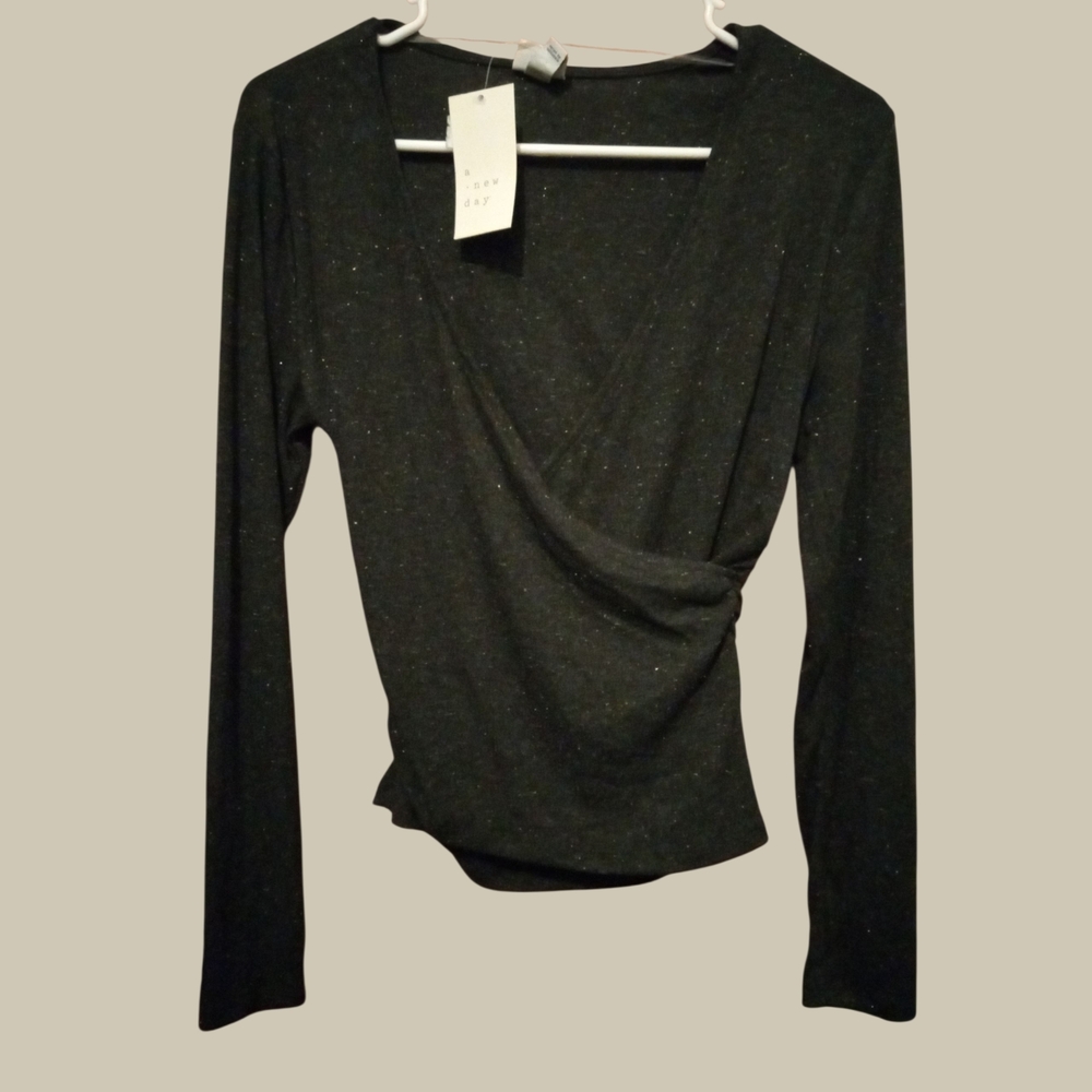 a new day Black Long Sleeve Wrap Top